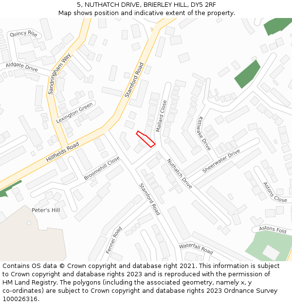 5, NUTHATCH DRIVE, BRIERLEY HILL, DY5 2RF: Location map and indicative extent of plot