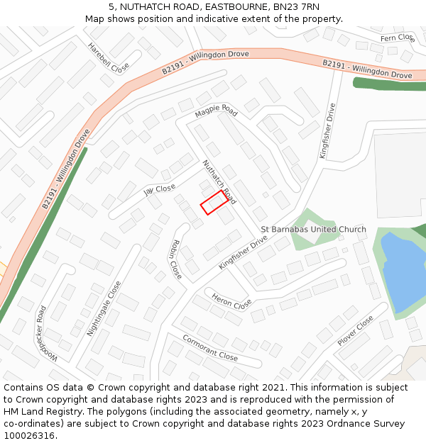 5, NUTHATCH ROAD, EASTBOURNE, BN23 7RN: Location map and indicative extent of plot