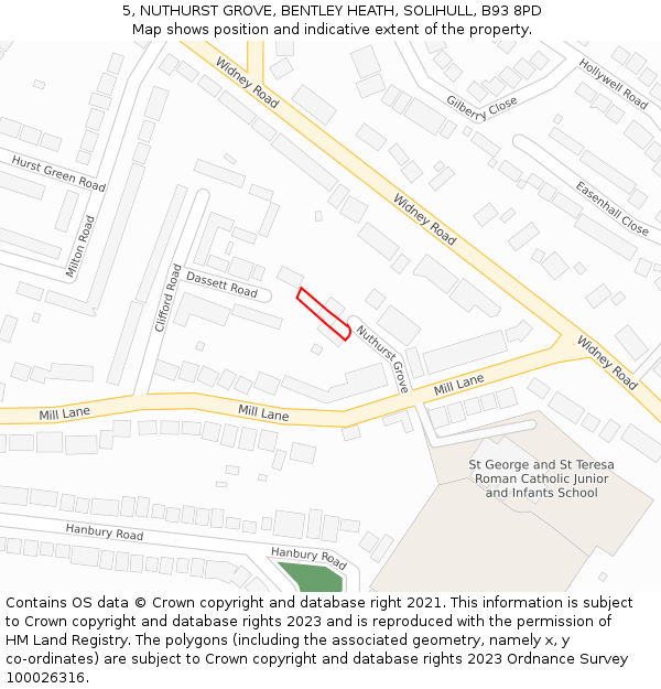 5, NUTHURST GROVE, BENTLEY HEATH, SOLIHULL, B93 8PD: Location map and indicative extent of plot