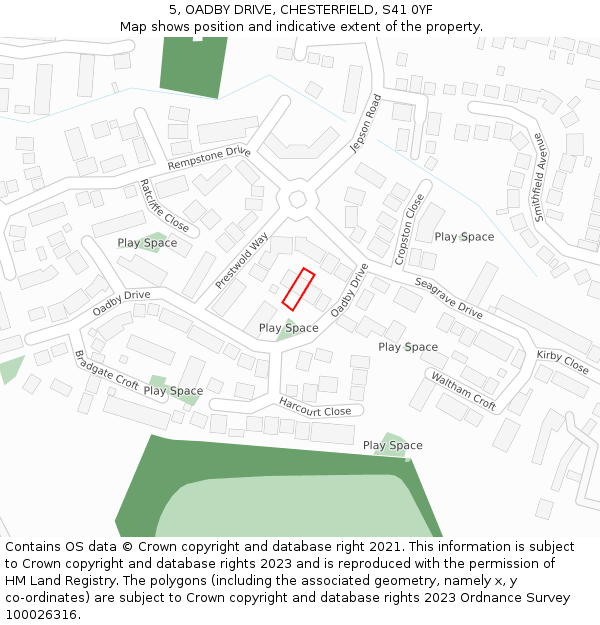 5, OADBY DRIVE, CHESTERFIELD, S41 0YF: Location map and indicative extent of plot