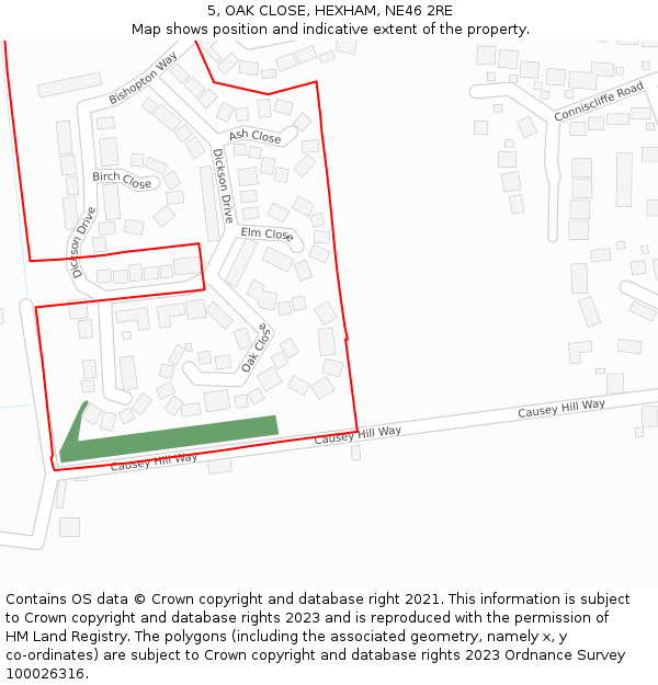 5, OAK CLOSE, HEXHAM, NE46 2RE: Location map and indicative extent of plot