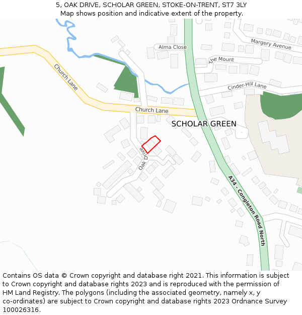 5, OAK DRIVE, SCHOLAR GREEN, STOKE-ON-TRENT, ST7 3LY: Location map and indicative extent of plot