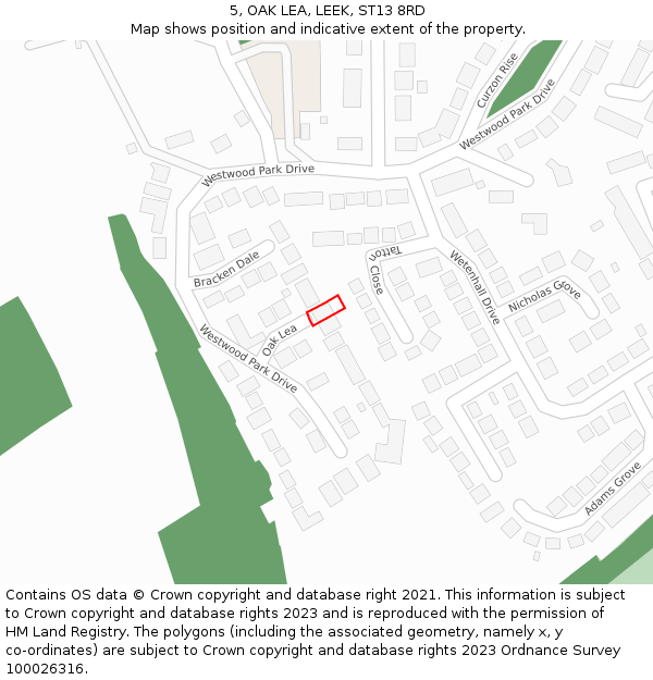 5, OAK LEA, LEEK, ST13 8RD: Location map and indicative extent of plot