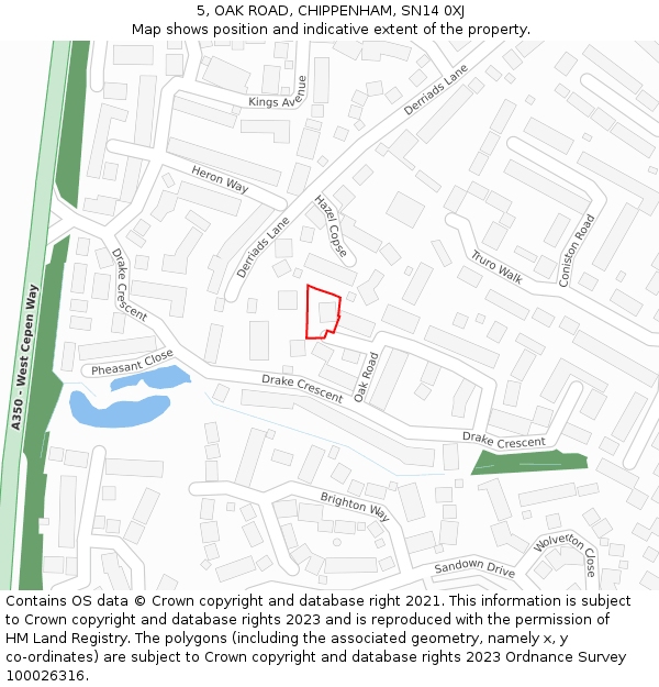 5, OAK ROAD, CHIPPENHAM, SN14 0XJ: Location map and indicative extent of plot