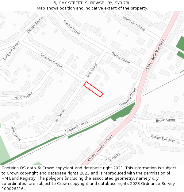 5, OAK STREET, SHREWSBURY, SY3 7RH: Location map and indicative extent of plot