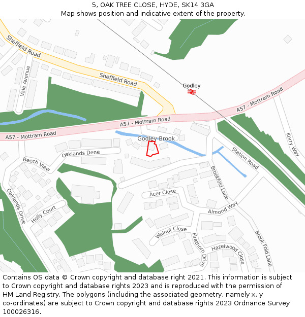 5, OAK TREE CLOSE, HYDE, SK14 3GA: Location map and indicative extent of plot