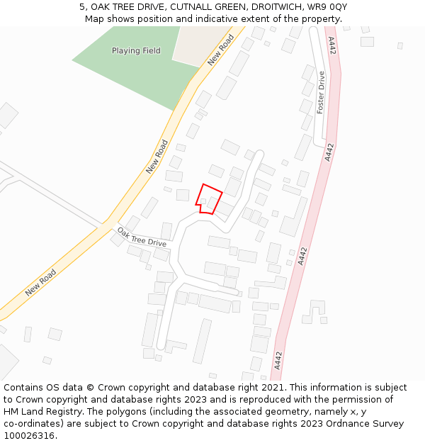 5, OAK TREE DRIVE, CUTNALL GREEN, DROITWICH, WR9 0QY: Location map and indicative extent of plot