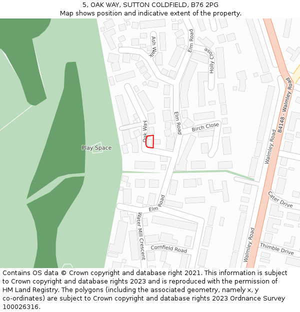 5, OAK WAY, SUTTON COLDFIELD, B76 2PG: Location map and indicative extent of plot