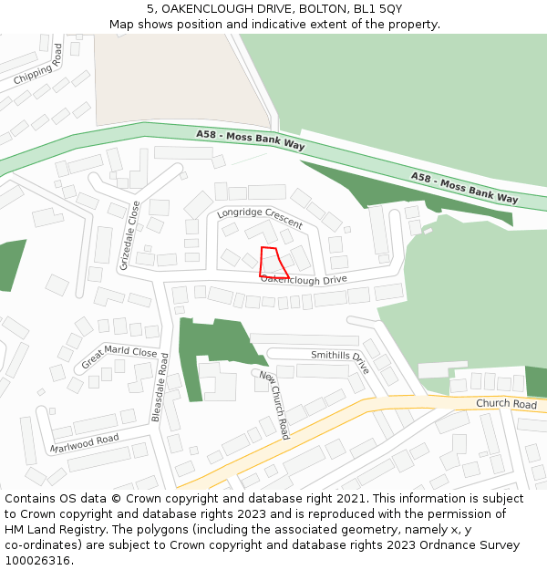 5, OAKENCLOUGH DRIVE, BOLTON, BL1 5QY: Location map and indicative extent of plot