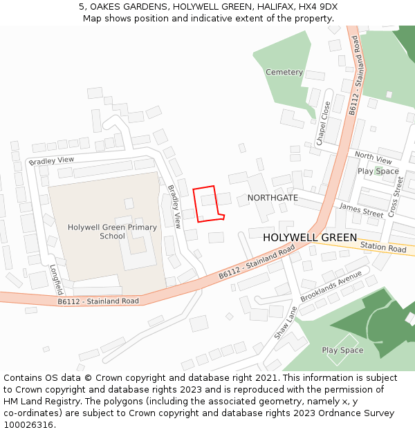 5, OAKES GARDENS, HOLYWELL GREEN, HALIFAX, HX4 9DX: Location map and indicative extent of plot