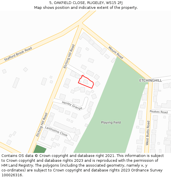 5, OAKFIELD CLOSE, RUGELEY, WS15 2FJ: Location map and indicative extent of plot