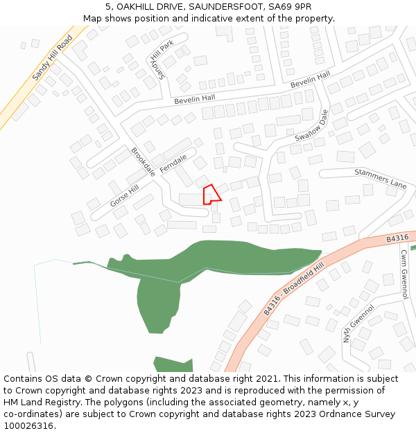 5, OAKHILL DRIVE, SAUNDERSFOOT, SA69 9PR: Location map and indicative extent of plot