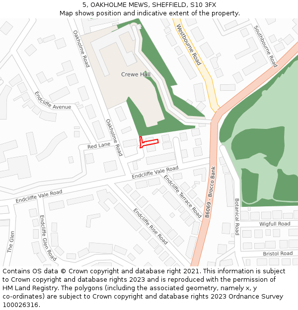 5, OAKHOLME MEWS, SHEFFIELD, S10 3FX: Location map and indicative extent of plot