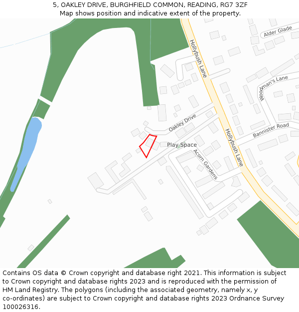 5, OAKLEY DRIVE, BURGHFIELD COMMON, READING, RG7 3ZF: Location map and indicative extent of plot