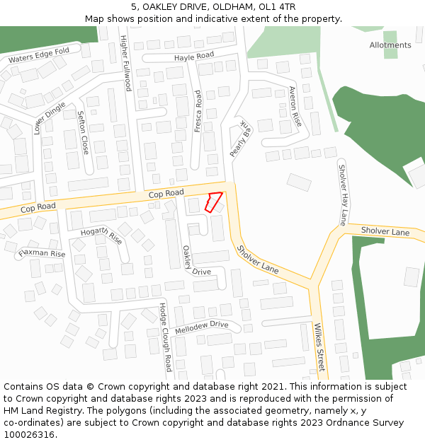 5, OAKLEY DRIVE, OLDHAM, OL1 4TR: Location map and indicative extent of plot