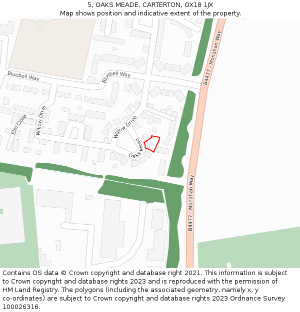 5, OAKS MEADE, CARTERTON, OX18 1JX: Location map and indicative extent of plot