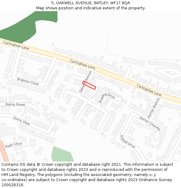 5, OAKWELL AVENUE, BATLEY, WF17 8QA: Location map and indicative extent of plot