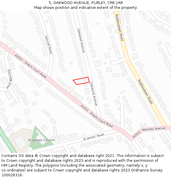 5, OAKWOOD AVENUE, PURLEY, CR8 1AR: Location map and indicative extent of plot