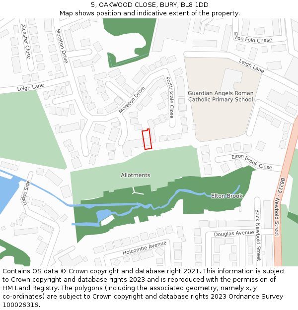 5, OAKWOOD CLOSE, BURY, BL8 1DD: Location map and indicative extent of plot
