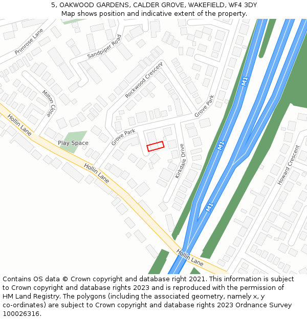 5, OAKWOOD GARDENS, CALDER GROVE, WAKEFIELD, WF4 3DY: Location map and indicative extent of plot