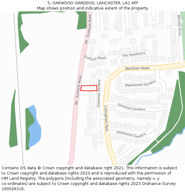 5, OAKWOOD GARDENS, LANCASTER, LA1 4PF: Location map and indicative extent of plot