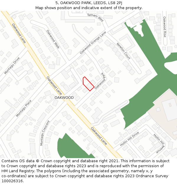 5, OAKWOOD PARK, LEEDS, LS8 2PJ: Location map and indicative extent of plot