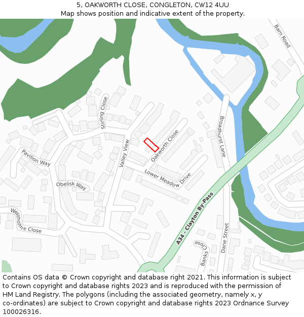 5, OAKWORTH CLOSE, CONGLETON, CW12 4UU: Location map and indicative extent of plot