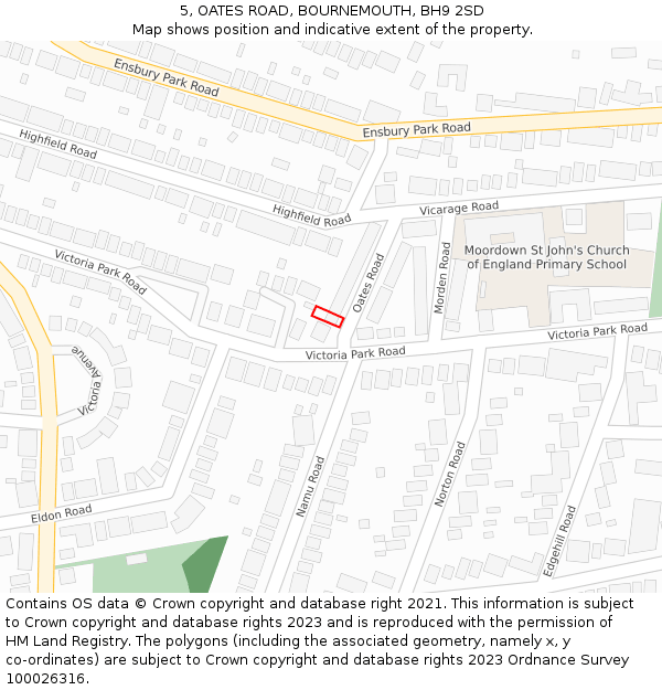 5, OATES ROAD, BOURNEMOUTH, BH9 2SD: Location map and indicative extent of plot