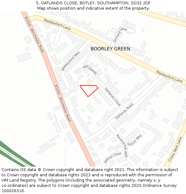 5, OATLANDS CLOSE, BOTLEY, SOUTHAMPTON, SO32 2DF: Location map and indicative extent of plot