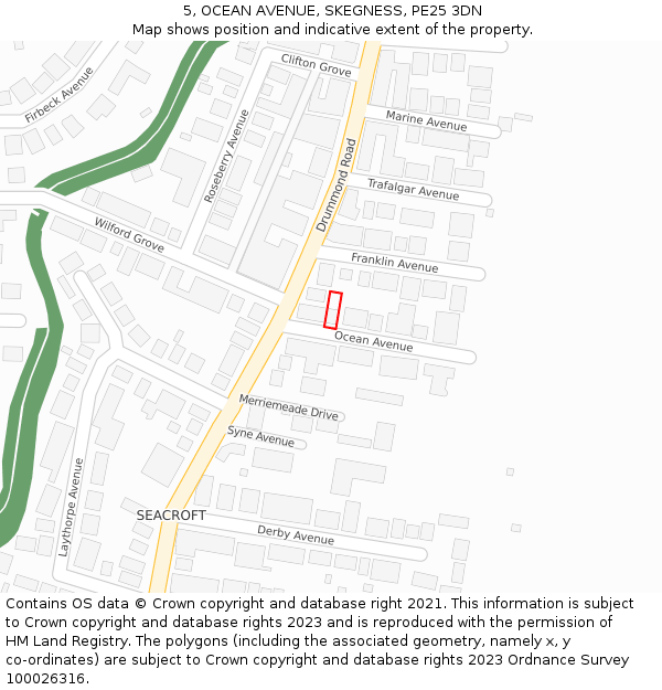 5, OCEAN AVENUE, SKEGNESS, PE25 3DN: Location map and indicative extent of plot