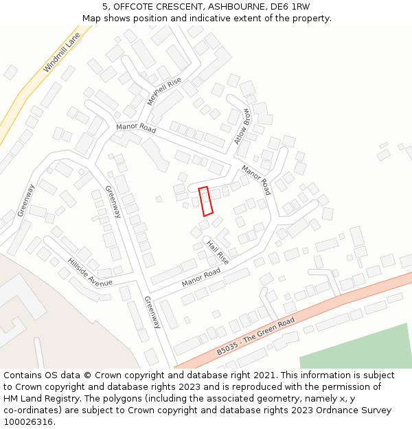 5, OFFCOTE CRESCENT, ASHBOURNE, DE6 1RW: Location map and indicative extent of plot