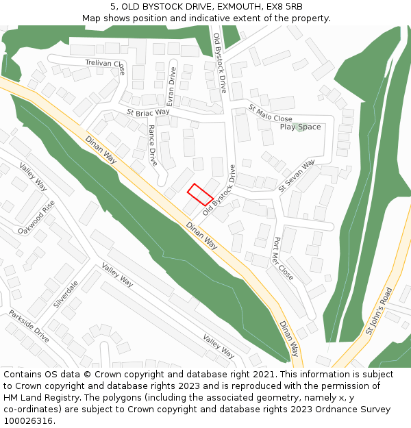 5, OLD BYSTOCK DRIVE, EXMOUTH, EX8 5RB: Location map and indicative extent of plot