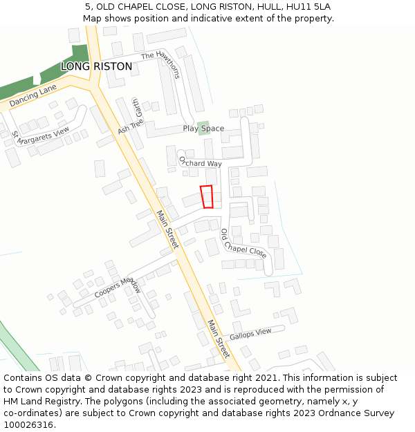 5, OLD CHAPEL CLOSE, LONG RISTON, HULL, HU11 5LA: Location map and indicative extent of plot