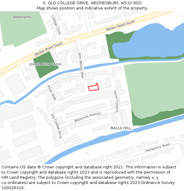 5, OLD COLLEGE DRIVE, WEDNESBURY, WS10 0DD: Location map and indicative extent of plot