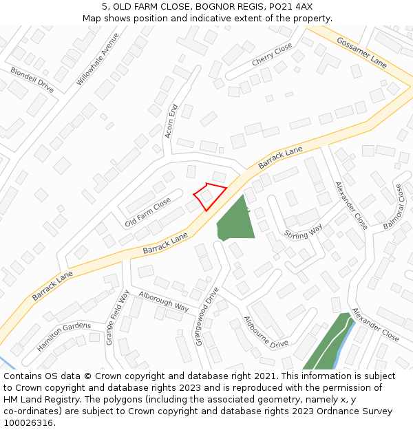 5, OLD FARM CLOSE, BOGNOR REGIS, PO21 4AX: Location map and indicative extent of plot