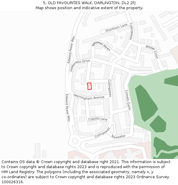 5, OLD FAVOURITES WALK, DARLINGTON, DL2 2FJ: Location map and indicative extent of plot