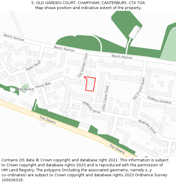 5, OLD GARDEN COURT, CHARTHAM, CANTERBURY, CT4 7GA: Location map and indicative extent of plot