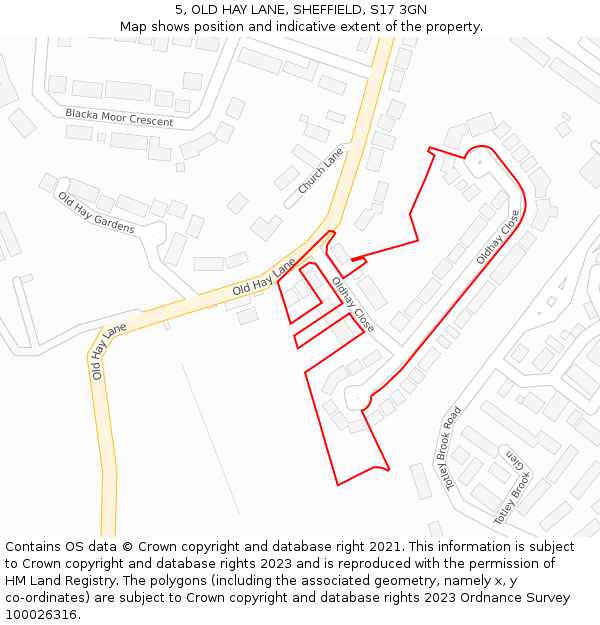 5, OLD HAY LANE, SHEFFIELD, S17 3GN: Location map and indicative extent of plot
