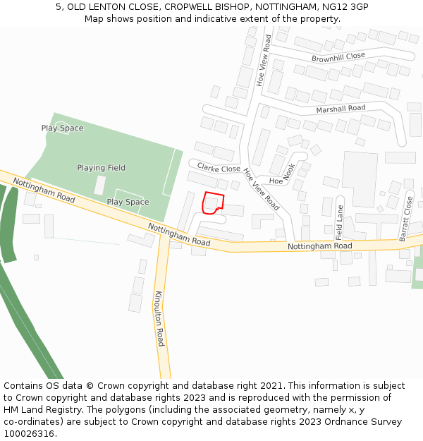 5, OLD LENTON CLOSE, CROPWELL BISHOP, NOTTINGHAM, NG12 3GP: Location map and indicative extent of plot