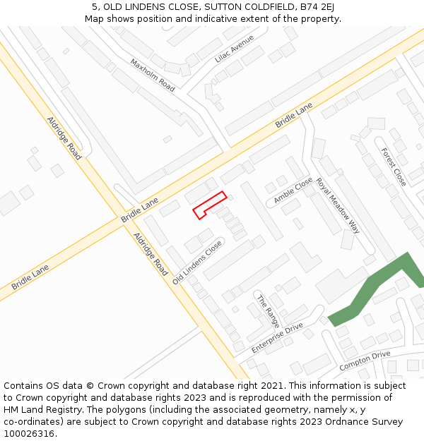 5, OLD LINDENS CLOSE, SUTTON COLDFIELD, B74 2EJ: Location map and indicative extent of plot