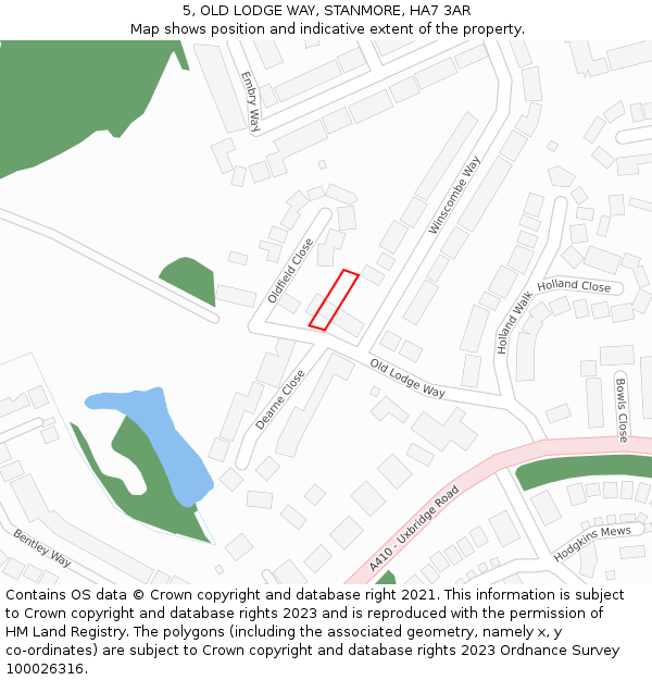 5, OLD LODGE WAY, STANMORE, HA7 3AR: Location map and indicative extent of plot