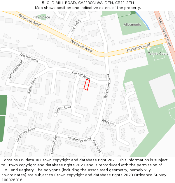 5, OLD MILL ROAD, SAFFRON WALDEN, CB11 3EH: Location map and indicative extent of plot