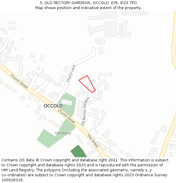 5, OLD RECTORY GARDENS, OCCOLD, EYE, IP23 7PD: Location map and indicative extent of plot