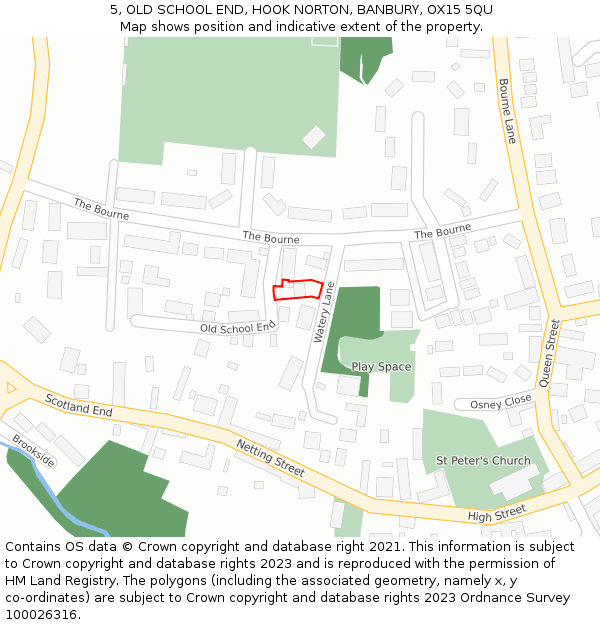 5, OLD SCHOOL END, HOOK NORTON, BANBURY, OX15 5QU: Location map and indicative extent of plot