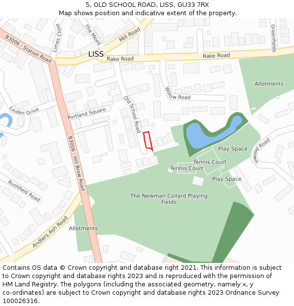 5, OLD SCHOOL ROAD, LISS, GU33 7RX: Location map and indicative extent of plot