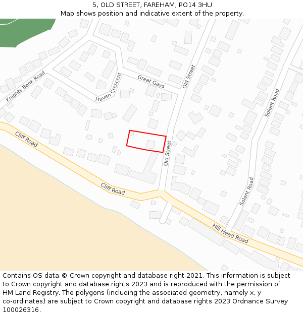 5, OLD STREET, FAREHAM, PO14 3HU: Location map and indicative extent of plot