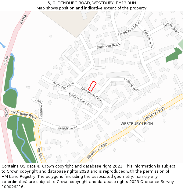 5, OLDENBURG ROAD, WESTBURY, BA13 3UN: Location map and indicative extent of plot