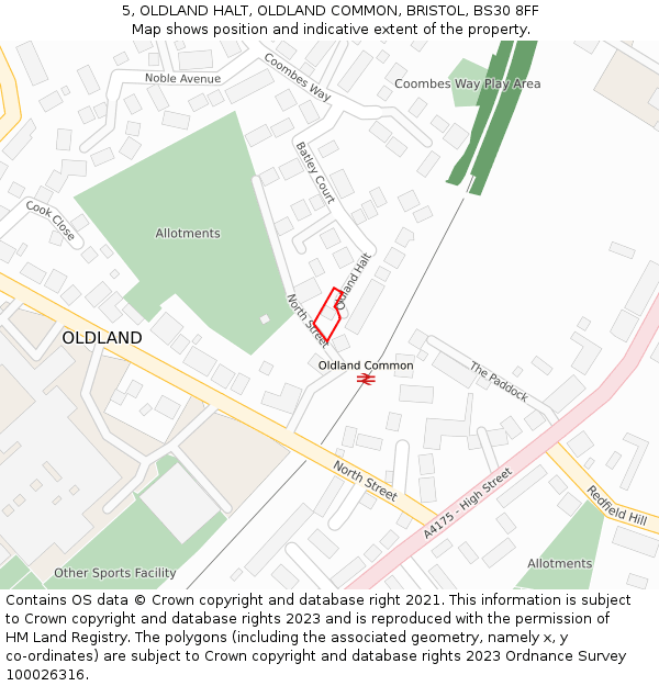 5, OLDLAND HALT, OLDLAND COMMON, BRISTOL, BS30 8FF: Location map and indicative extent of plot