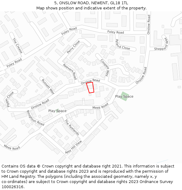 5, ONSLOW ROAD, NEWENT, GL18 1TL: Location map and indicative extent of plot