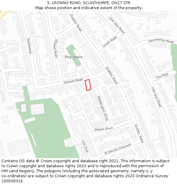 5, ONTARIO ROAD, SCUNTHORPE, DN17 2TR: Location map and indicative extent of plot